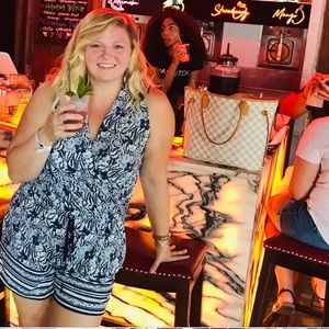 Blue and white romper